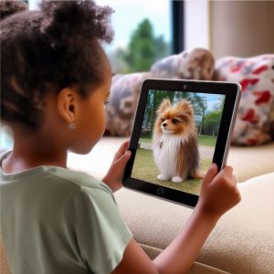 Enfant-avec-une-tablette-regardant-une-image-d'animaux